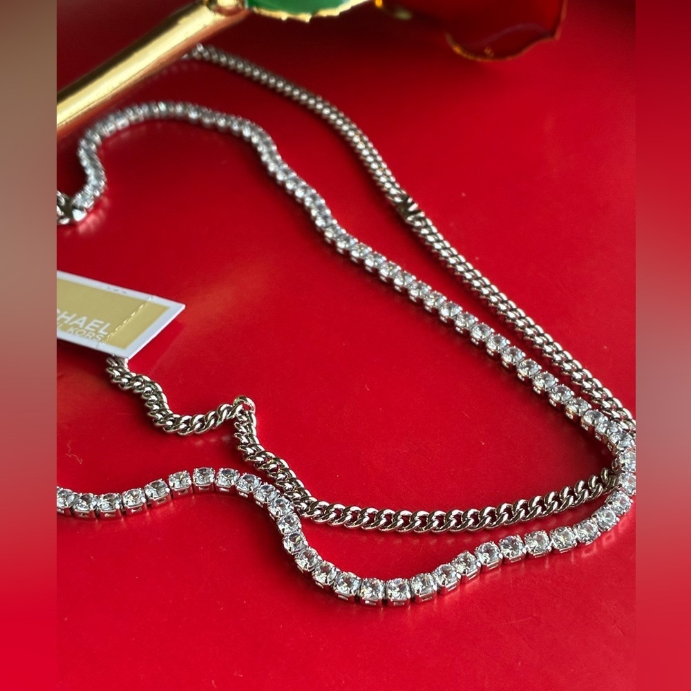 Michael Kors Necklace,Michael Kors Silver and Crystal Necklace - Picture 8 of 11